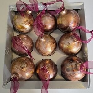 9 HANDCRAFTED Glass Ornaments HANDPAINTED Holiday Decorations Christmas Decor